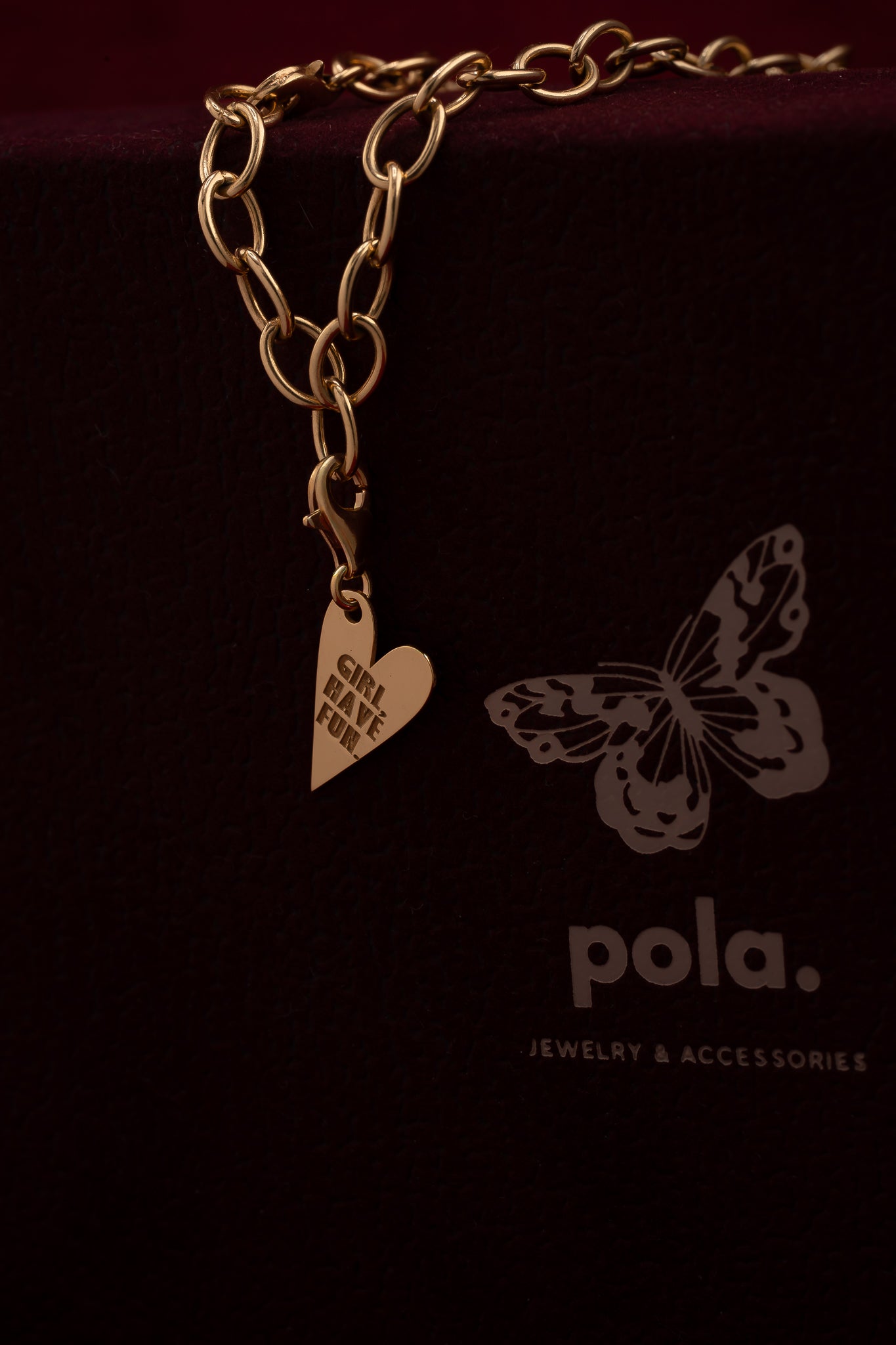 Girl, Have Fun| Charms Serce| Biżuteria Pozłacana